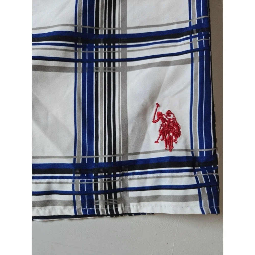 US Polo Assn Mens Plaid Swim Trunks Shorts Blue White Red Logo Size 4XL